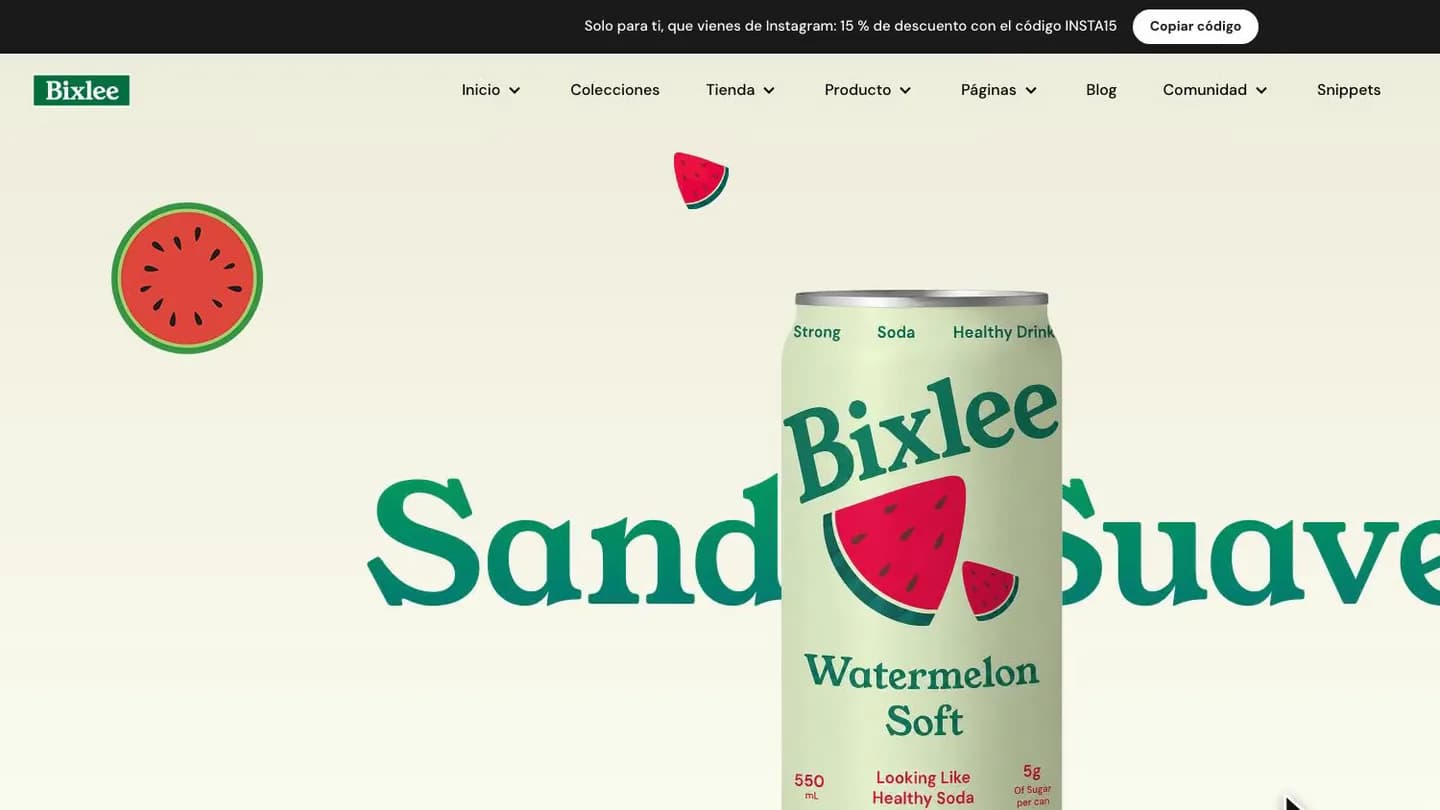 Top bar on the Bixlee store with a 15% discount only for visitors coming from Instagram